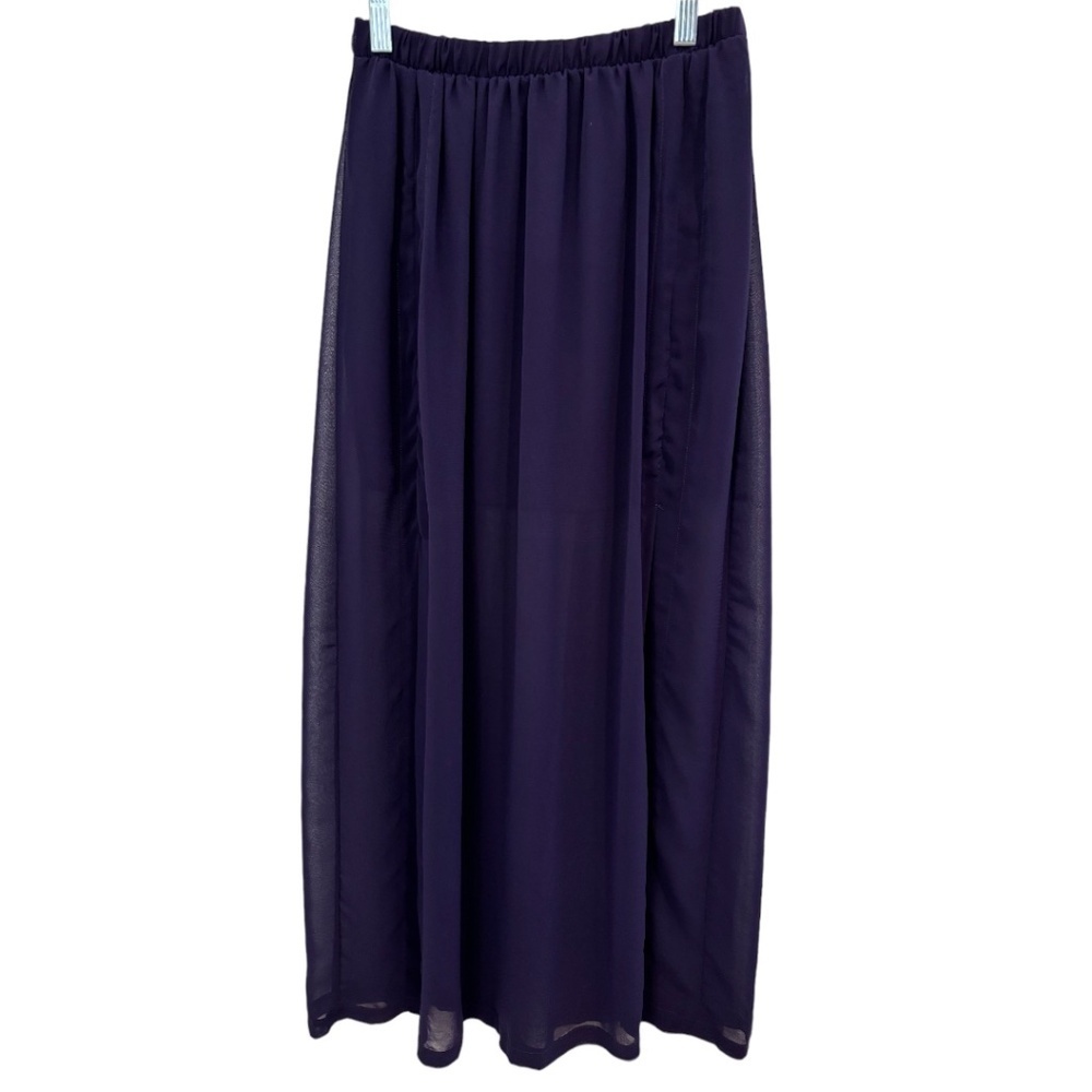 Forever 21 Maxi Skirt Sheer Short Lining Slits Elastic Waist Size Small